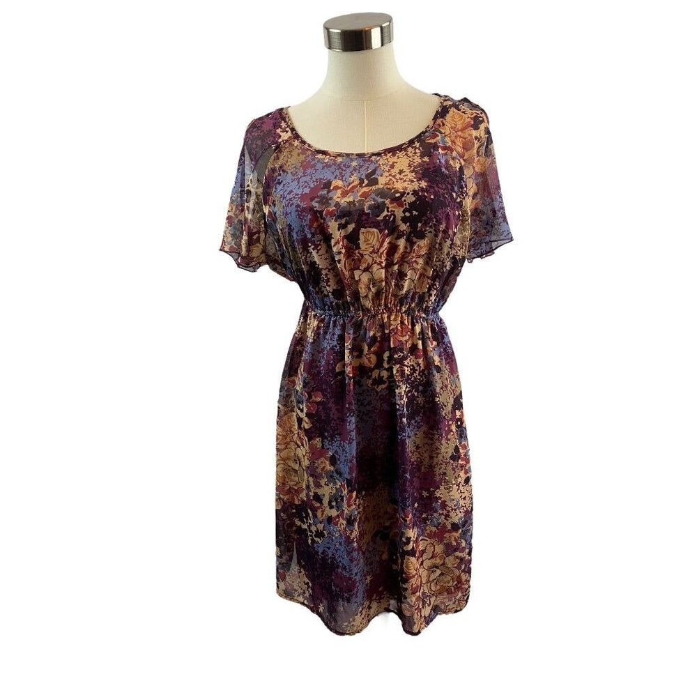 Small Xhilaration Women's Cold Shoulder Lined Dress Pull On Floral Print
